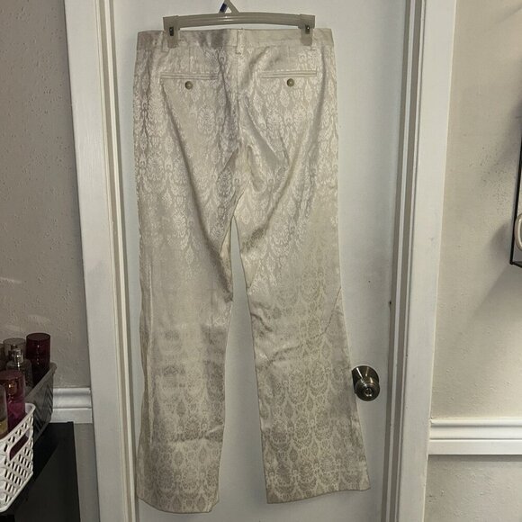 The Limited Ivory Damask Floral Textured Drew Fit Flare Leg Dress Pants Size 8 - Picture 6 of 10